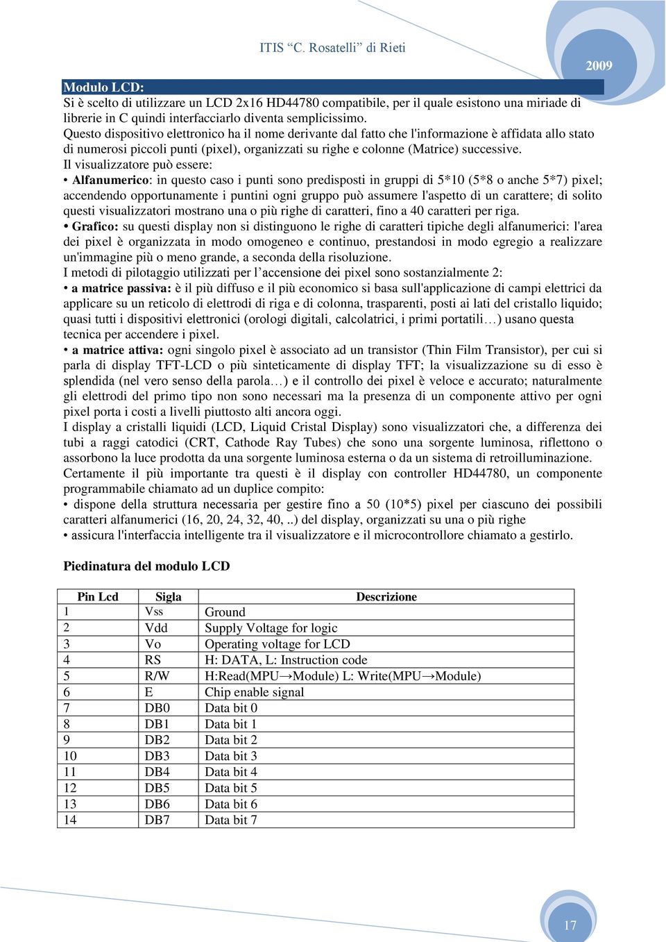 Il visualizzatore può essere: Alfanumerico: in questo caso i punti sono predisposti in gruppi di 5*10 (5*8 o anche 5*7) pixel; accendendo opportunamente i puntini ogni gruppo può assumere l'aspetto