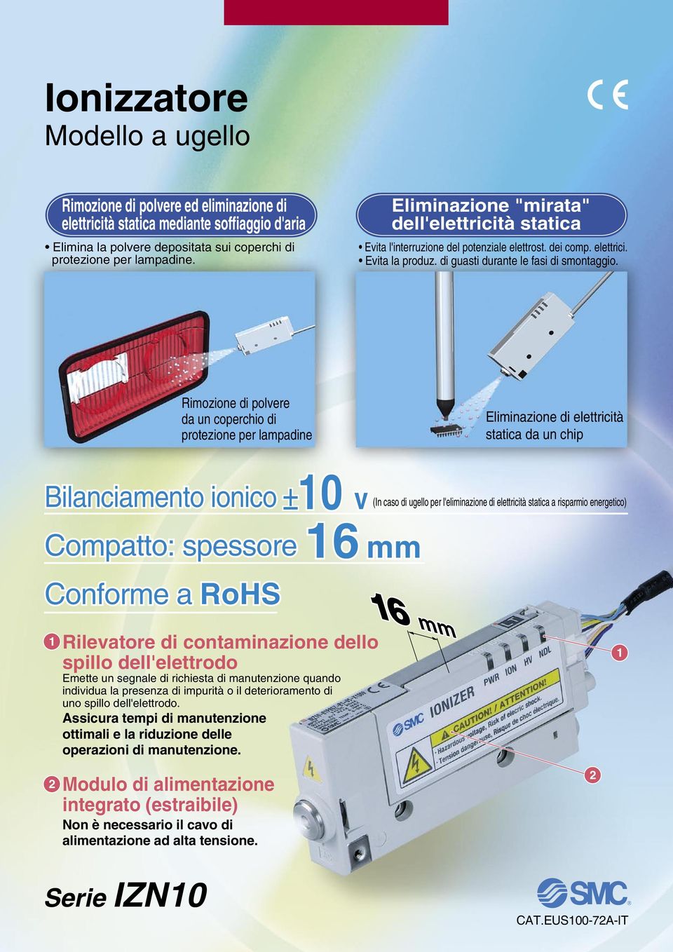 Rimozione di polvere da un coperchio di protezione per lampadine Eliminazione di elettricità statica da un chip Bilanciamento ionico ±10 v (In caso di ugello per l'eliminazione di elettricità statica