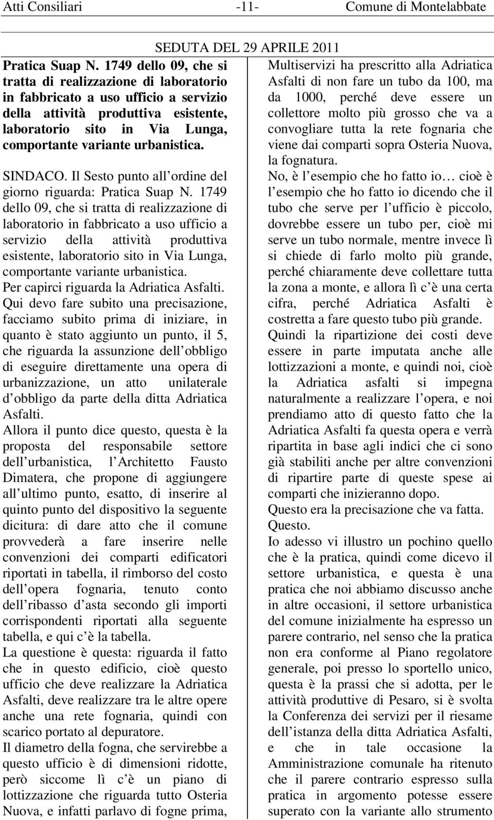 urbanistica. SINDACO. Il Sesto punto all ordine del giorno riguarda: Pratica Suap N.  urbanistica. Per capirci riguarda la Adriatica Asfalti.