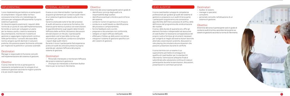 Un docente esperto esaminerà i requisiti della norma da un punto di vista dell implementazione, fornendo un aiuto per sviluppare un piano per la messa a punto, creare la necessaria documentazione,