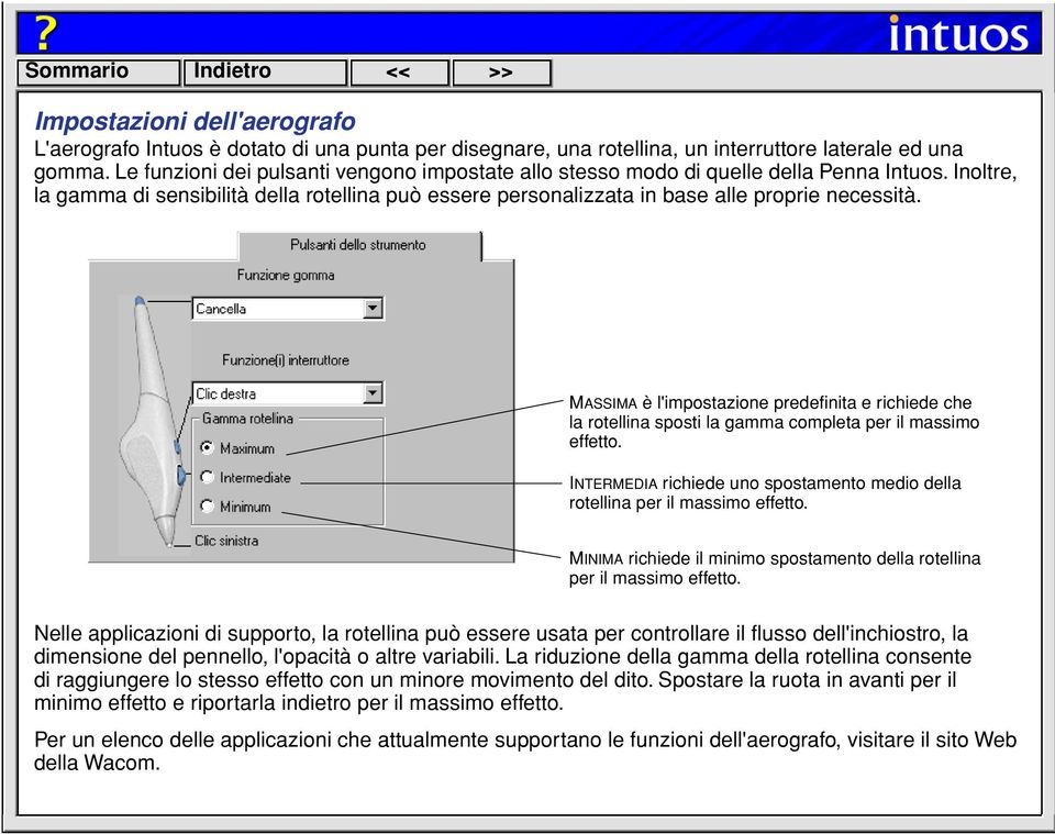 MASSIMA è l'impostazione predefinita e richiede che la rotellina sposti la gamma completa per il massimo effetto. INTERMEDIA richiede uno spostamento medio della rotellina per il massimo effetto.
