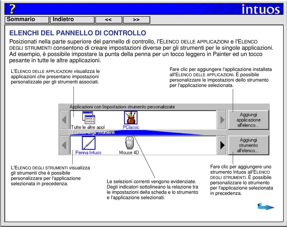 L'ELENCO DELLE APPLICAZIONI visualizza le applicazioni che presentano impostazioni personalizzate per gli strumenti associati.