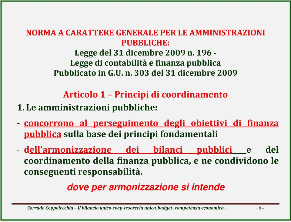 Le amministrazioni pubbliche: - concorrono al perseguimento degli obiettivi di finanza pubblica sulla base dei principi fondamentali -