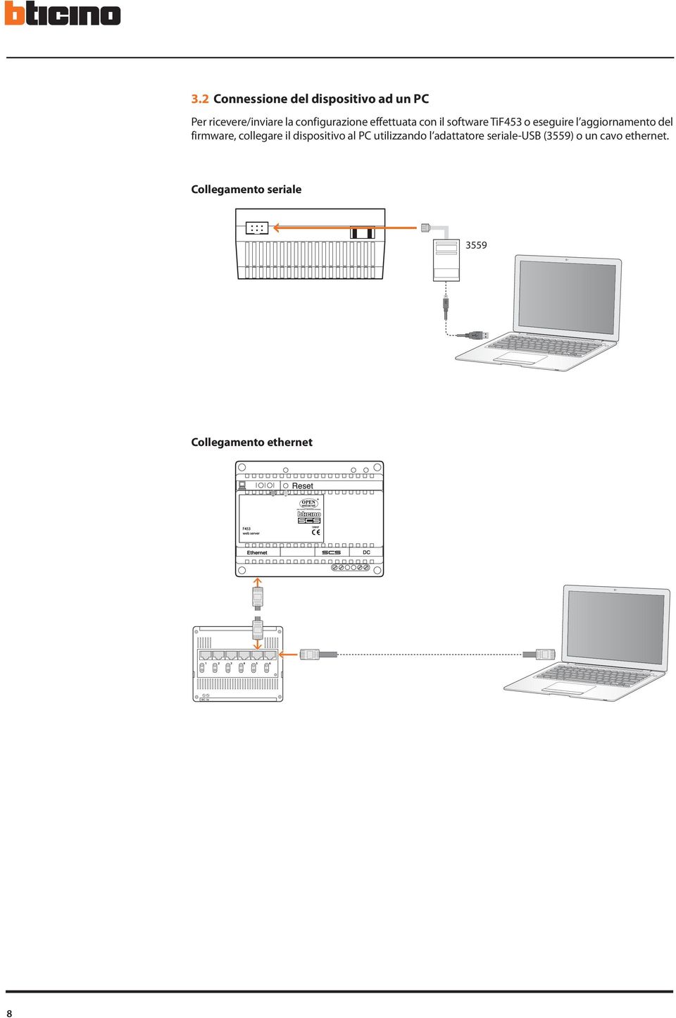 collegare il dispositivo al PC utilizzando l adattatore seriale-usb (3559) o un