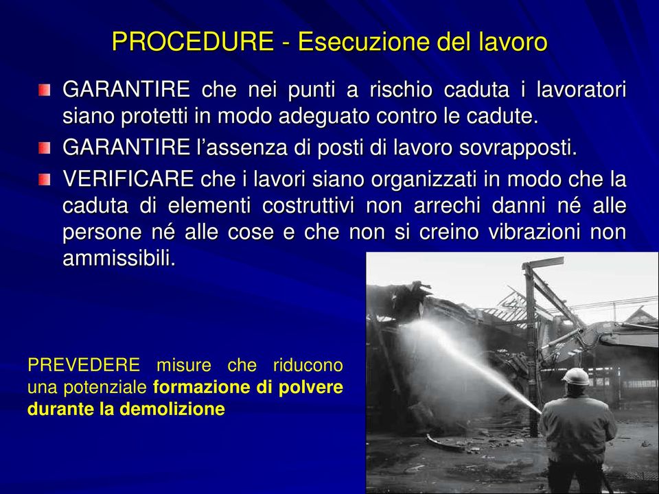 VERIFICARE che i lavori siano organizzati in modo che la caduta di elementi costruttivi non arrechi danni né alle