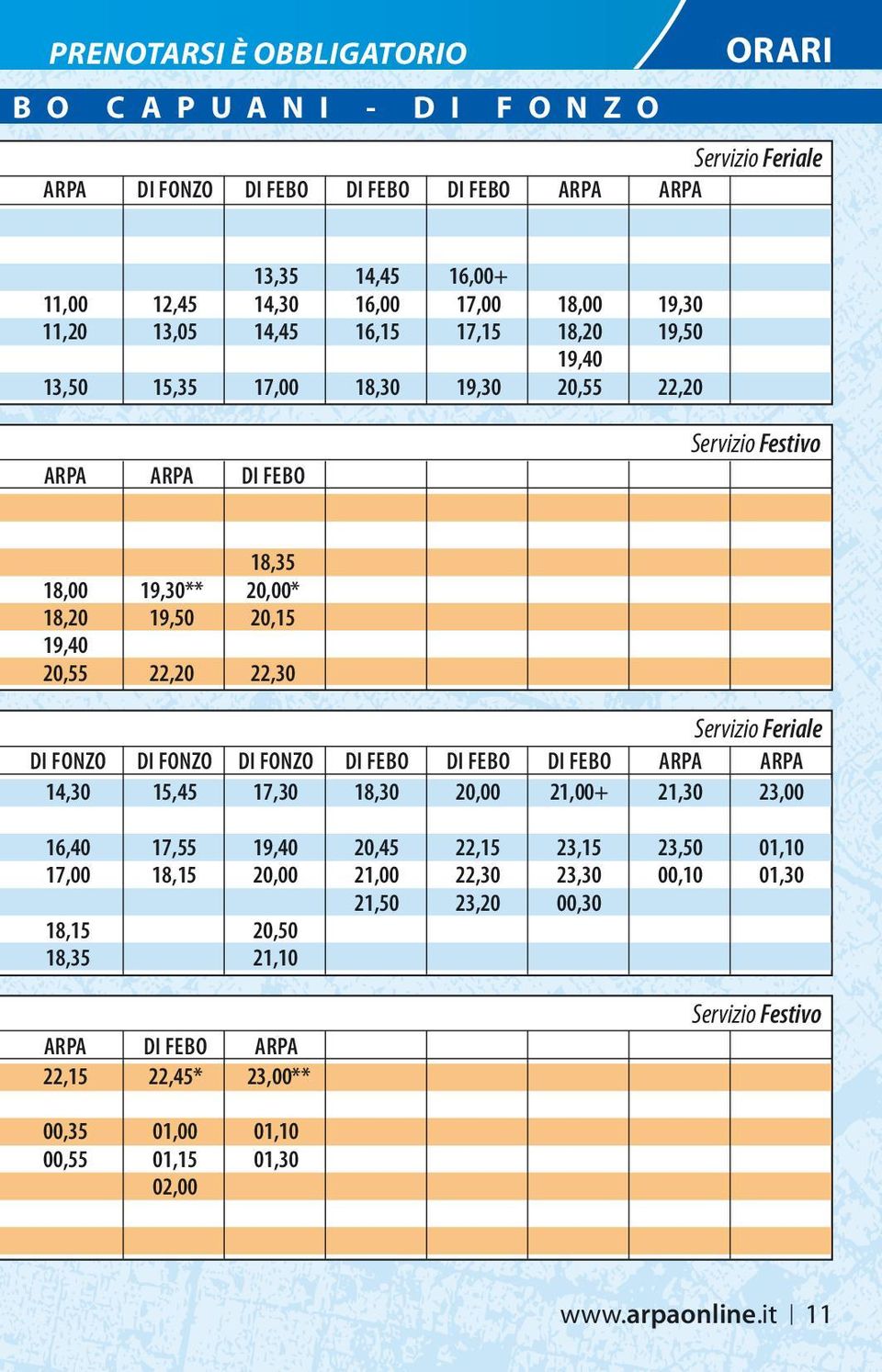 22,30 Servizio Feriale DI FONZO DI FONZO DI FONZO DI FEBO DI FEBO DI FEBO ARPA ARPA 14,30 15,45 17,30 18,30 20,00 21,00+ 21,30 23,00 16,40 17,55 19,40 20,45 22,15 23,15 23,50 01,10 17,00 18,15