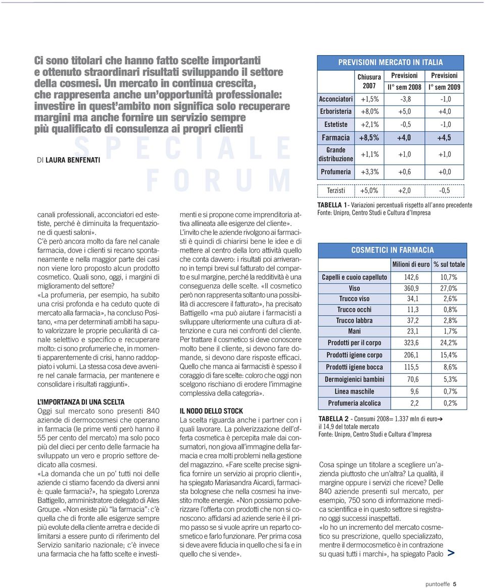 qualificato di consulenza ai propri clienti DI LAURA BENFENATI PREVISIONI MERCATO IN ITALIA Chiusura Previsioni Previsioni 2007 II sem 2008 I sem 2009 Acconciatori +1,5% -3,8-1,0 Erboristeria +8,0%