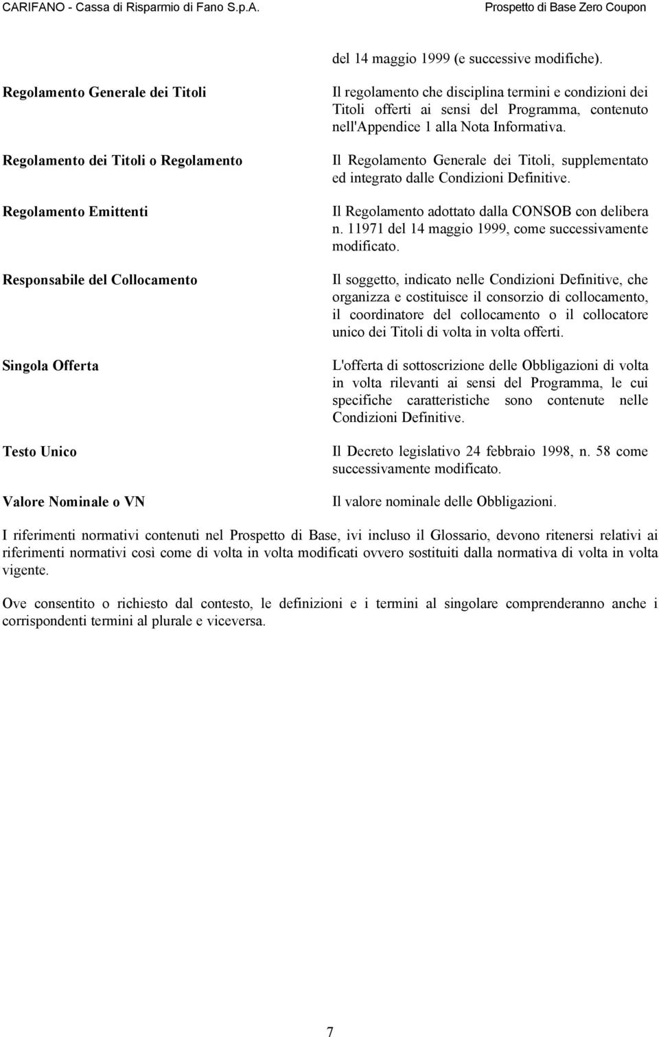 termini e condizioni dei Titoli offerti ai sensi del Programma, contenuto nell'appendice 1 alla Nota Informativa.