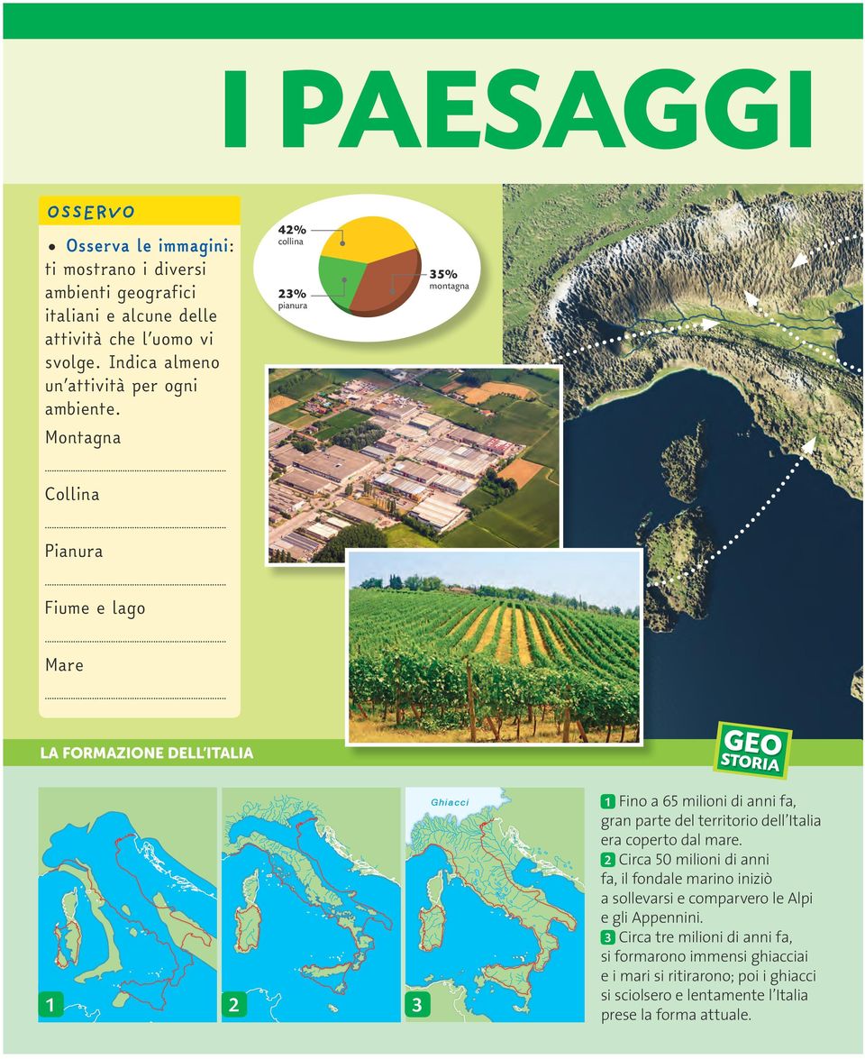 .. LA FORMAZONE DELL TALA Ghiacci 1 130 130 2 3 Fino a 65 milioni di anni fa, gran parte del territorio dell talia era coperto dal mare.