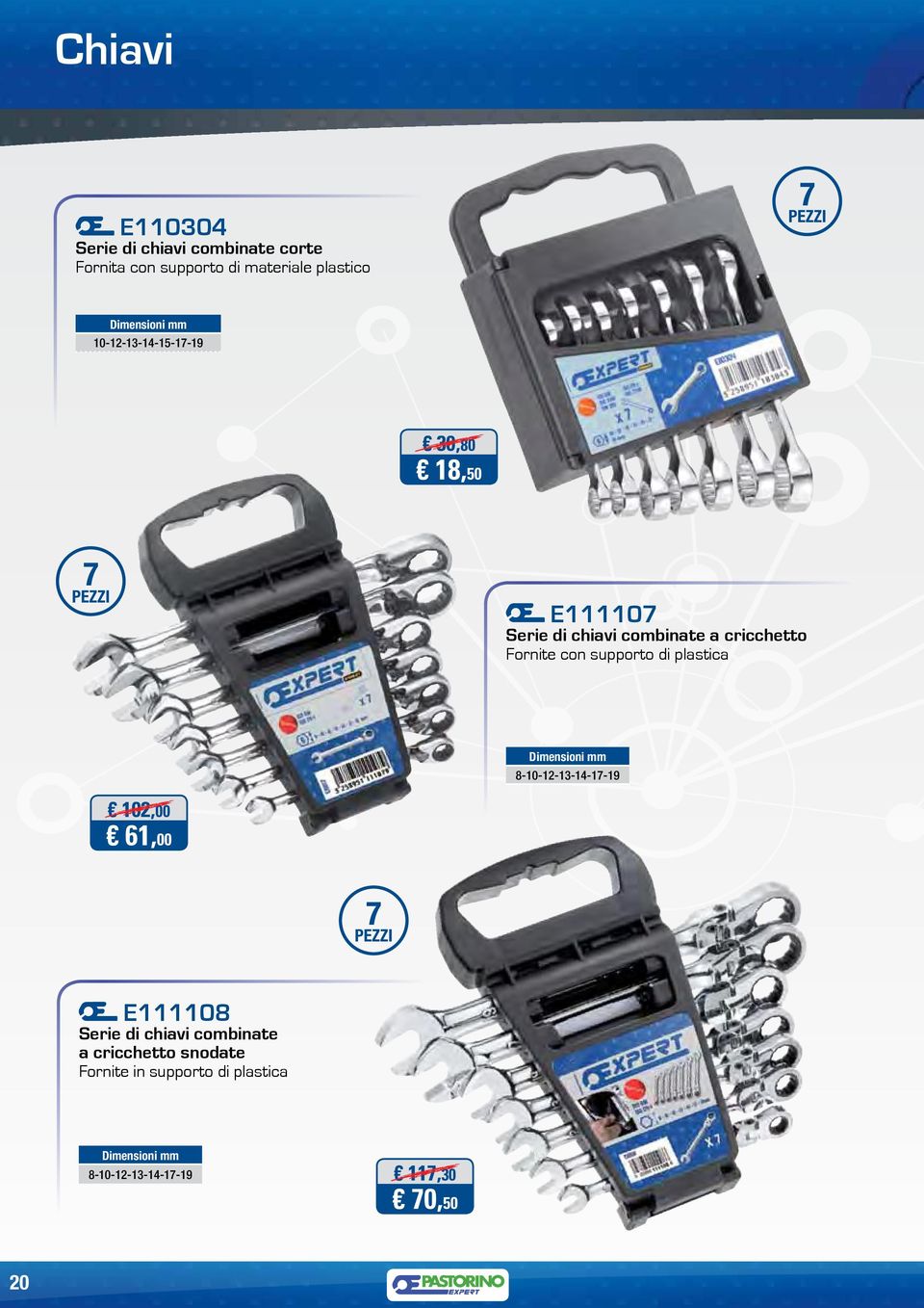 Fornite con supporto di plastica Dimensioni mm 8-10-12-13-14-17-19 102,00 61,00 7 E111108 Serie di