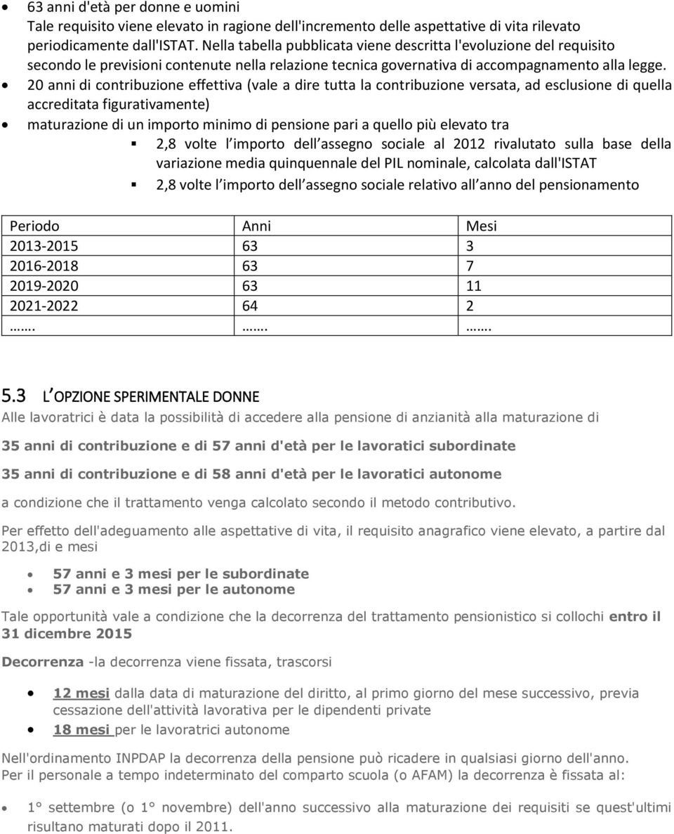 20 anni di contribuzione effettiva (vale a dire tutta la contribuzione versata, ad esclusione di quella accreditata figurativamente) maturazione di un importo minimo di pensione pari a quello più