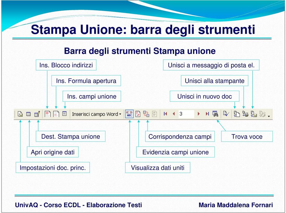 campi unione Unisci a messaggio di posta el.