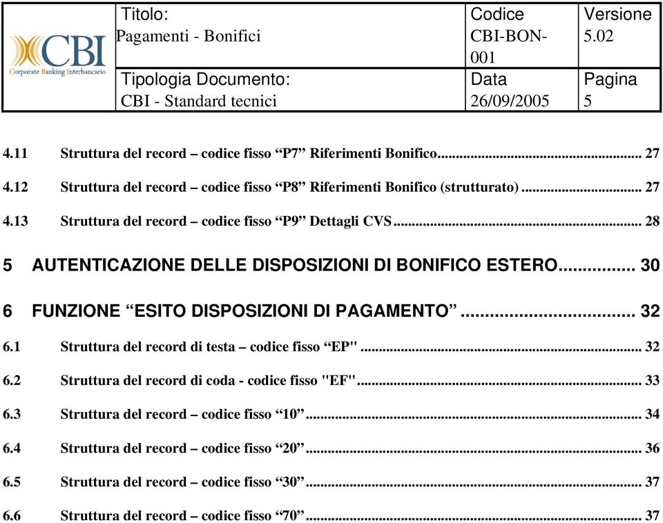 1 Struttura del record di testa codice fisso EP"... 32 6.2 Struttura del record di coda - codice fisso "EF"... 33 6.3 Struttura del record codice fisso 10.