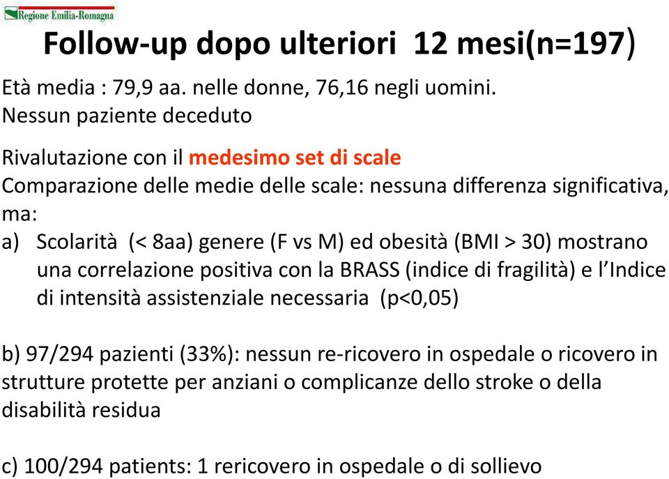 8aa) genere (F vs M) ed obesità (BMI > 30) mostrano una correlazione positiva con la BRASS (indice di fragilità) e l Indice di intensità assistenziale