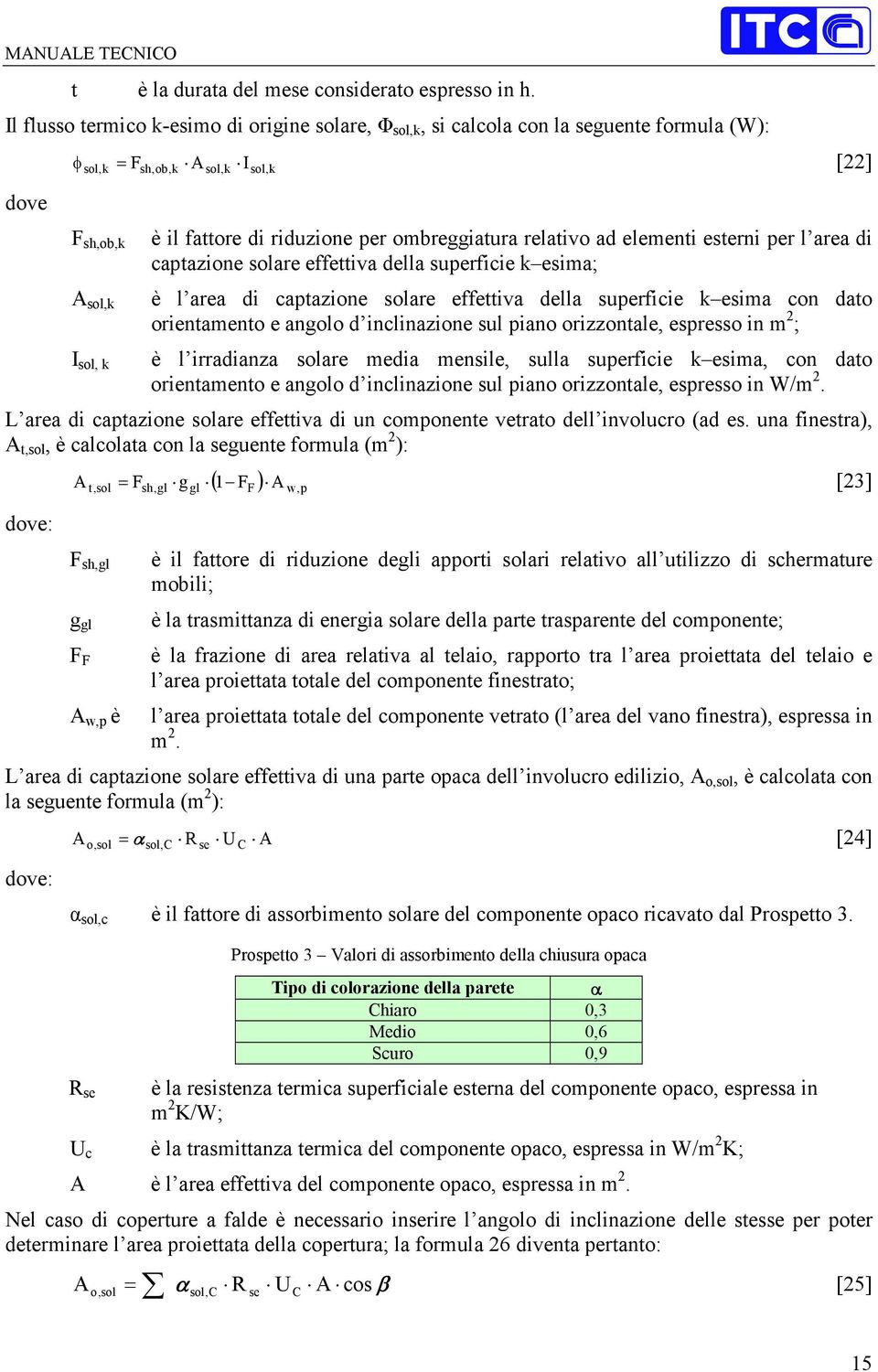 ombreggiatura relativo ad elementi esterni per l area di captazione solare effettiva della superficie k esima; è l area di captazione solare effettiva della superficie k esima con dato orientamento e