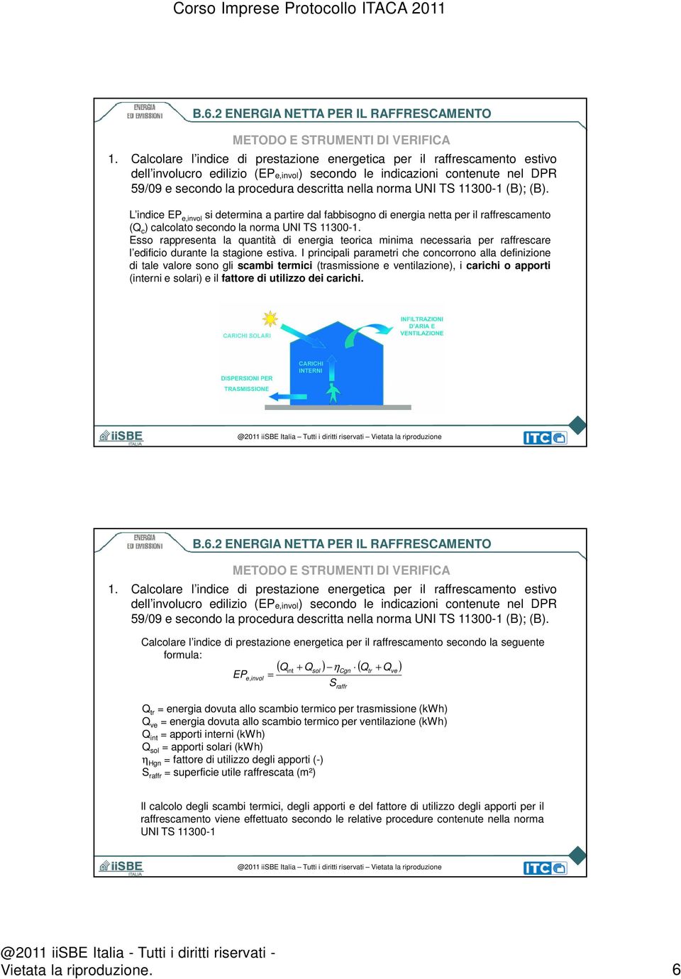 L indice EP e,invol si determina a partire dal fabbisogno di energia netta per il raffrescamento (Q c ) calcolato secondo la norma UNI TS 11300- Esso rappresenta la quantità di energia teorica minima