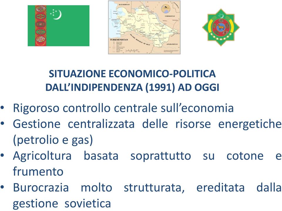 energetiche (petrolio e gas) Agricoltura basata soprattutto su cotone e