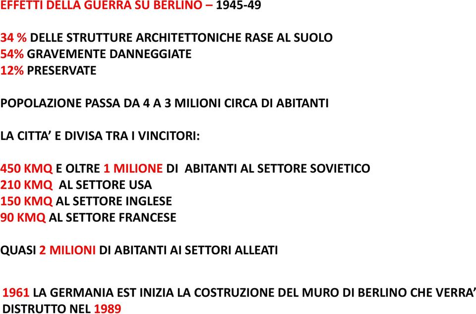 MILIONE DI ABITANTI AL SETTORE SOVIETICO 210 KMQ AL SETTORE USA 150 KMQ AL SETTORE INGLESE 90 KMQ AL SETTORE FRANCESE QUASI