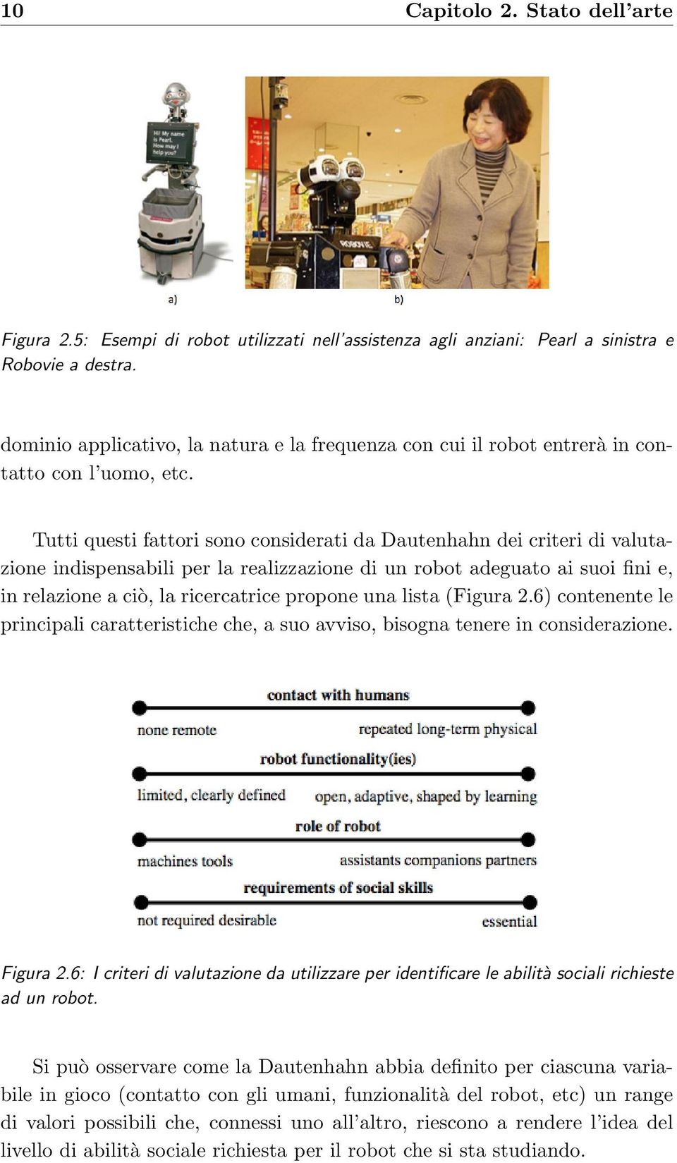 Tutti questi fattori sono considerati da Dautenhahn dei criteri di valutazione indispensabili per la realizzazione di un robot adeguato ai suoi fini e, in relazione a ciò, la ricercatrice propone una