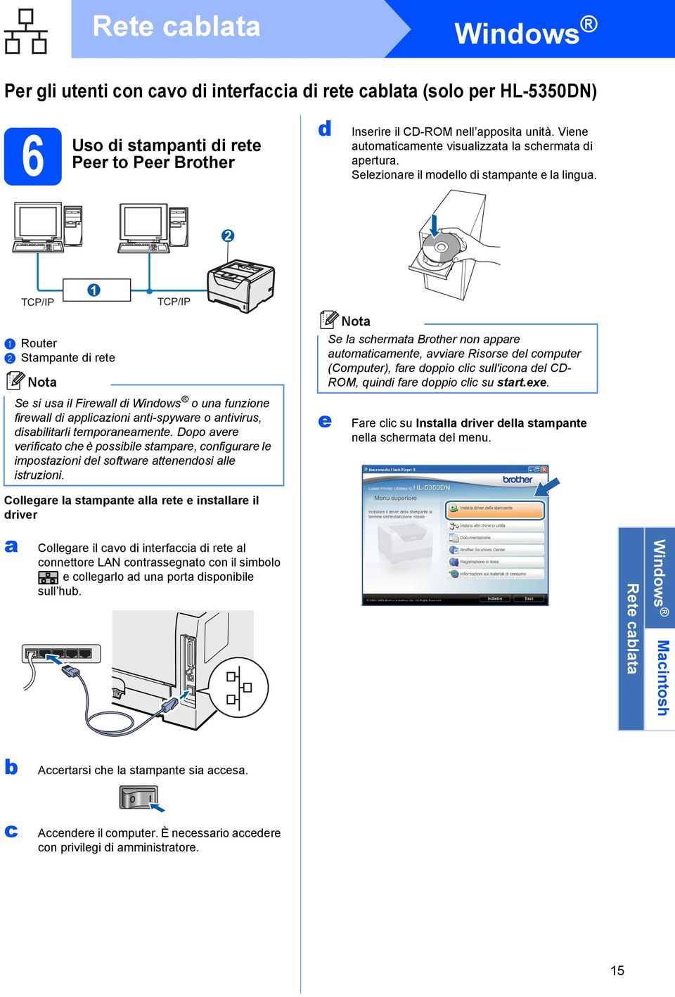 2 TCP/IP a Router b Stampante di rete 1 TCP/IP Se si usa il Firewall di Windows o una funzione firewall di applicazioni anti-spyware o antivirus, disabilitarli temporaneamente.