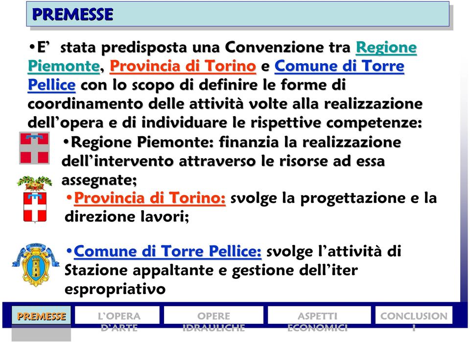 Piemonte: finanzia la realizzazione dell intervento attraverso le risorse ad essa assegnate; Provincia di Torino: svolge la