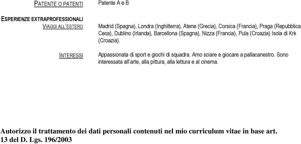 Krk (Croazia). Appassionata di sport e giochi di squadra. Amo sciare e giocare a pallacanestro.