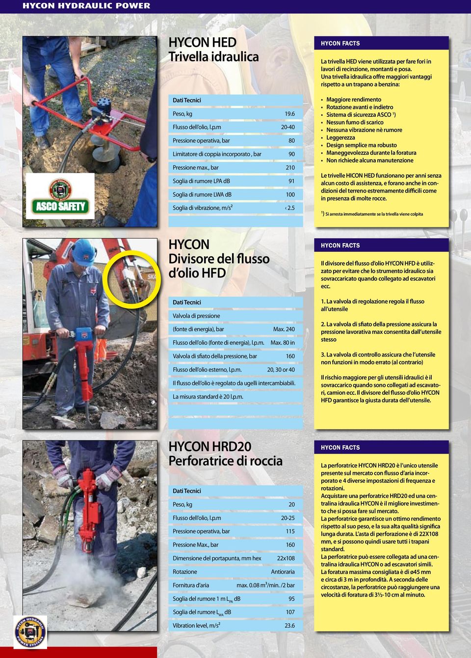 Una trivella idraulica offre maggiori vantaggi rispetto a un trapano a benzina: Maggiore rendimento Rotazione avanti e indietro Sistema di sicurezza ASCO 1 ) Nessun fumo di scarico Nessuna vibrazione