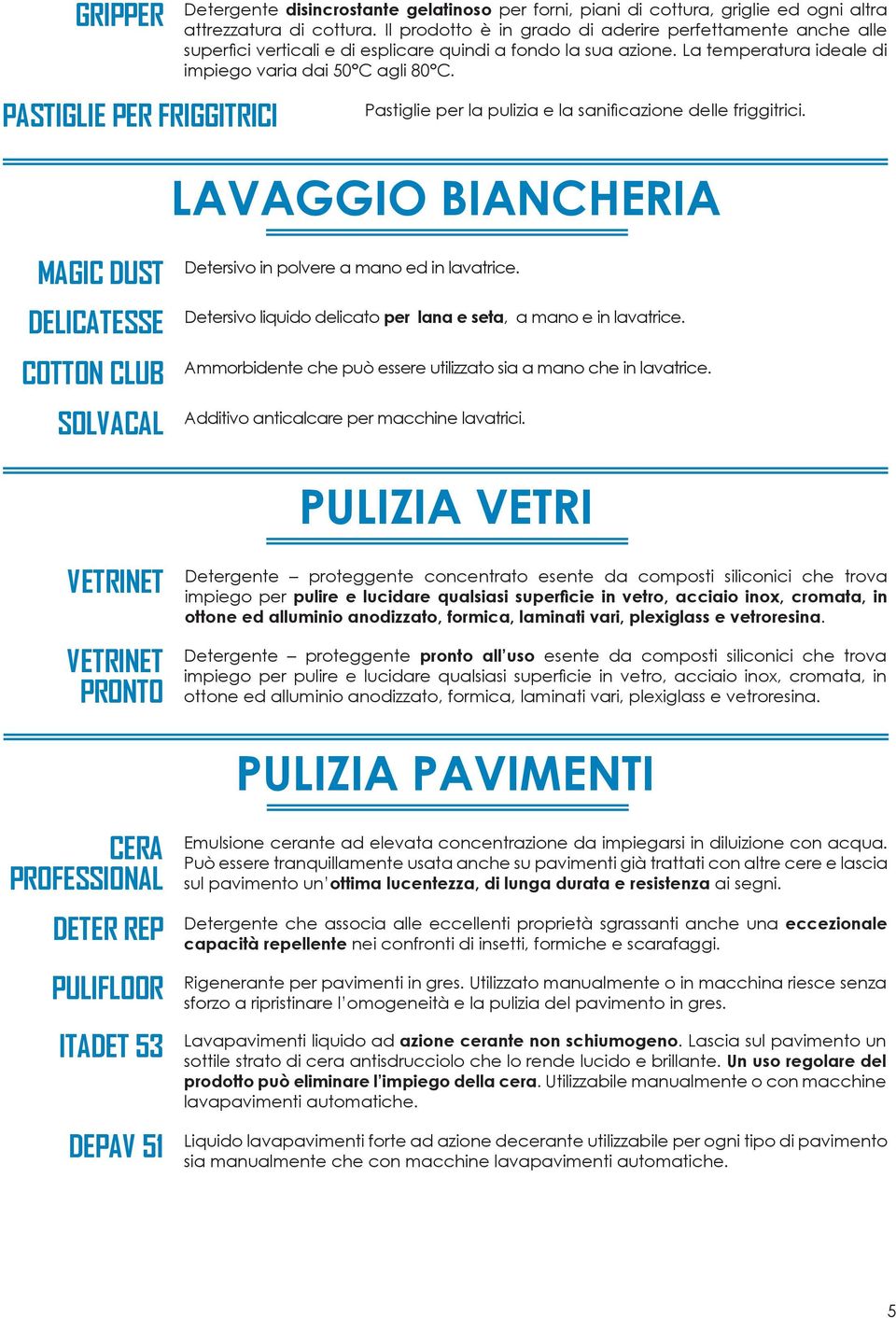 Pastiglie per la pulizia e la sanificazione delle friggitrici. LAVAGGIO BIANCHERIA MAGIC DUST DELICATESSE COTTON CLUB SOLVACAL Detersivo in polvere a mano ed in lavatrice.