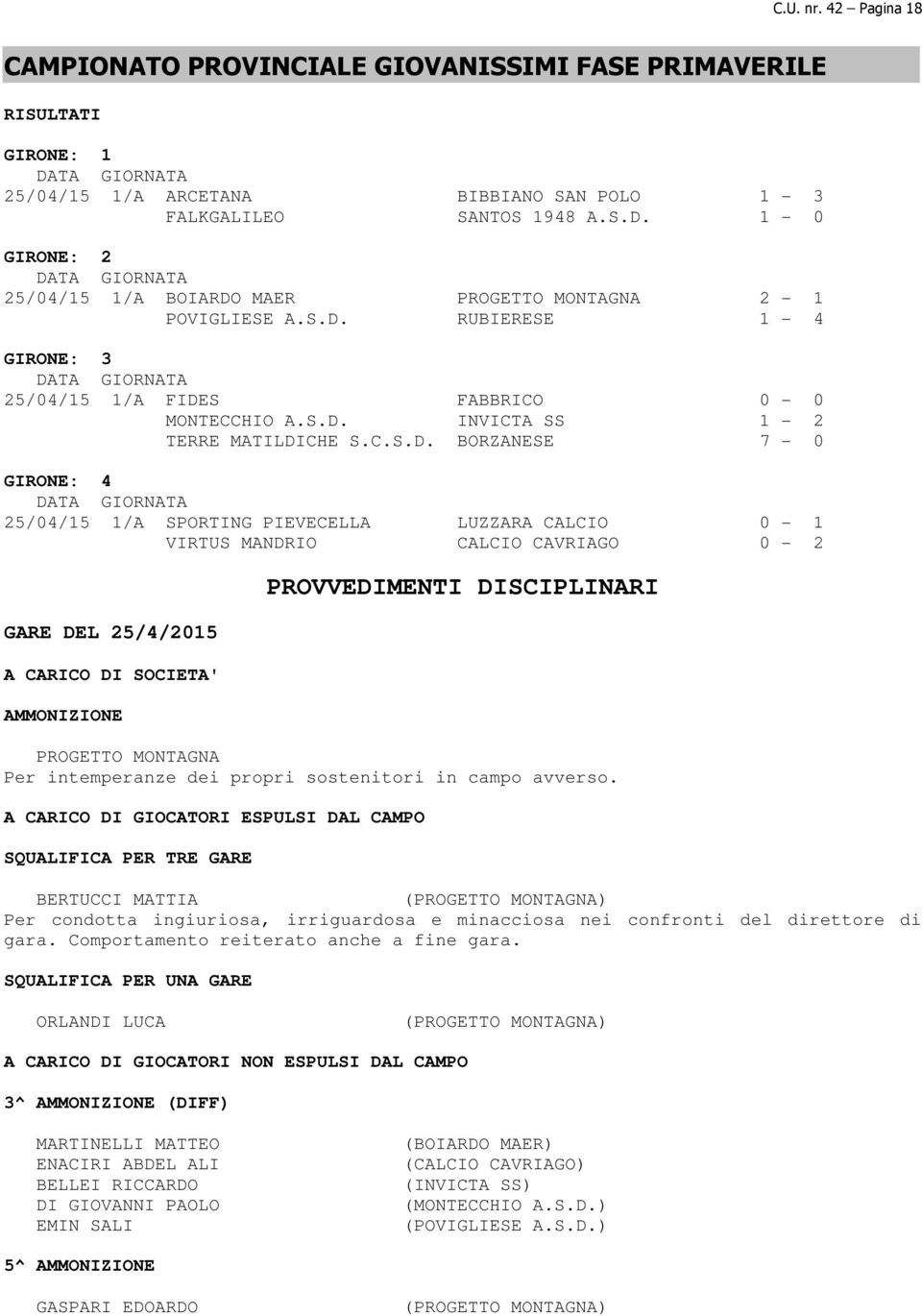 MAER PROGETTO MONTAGNA 2-1 POVIGLIESE A.S.D.