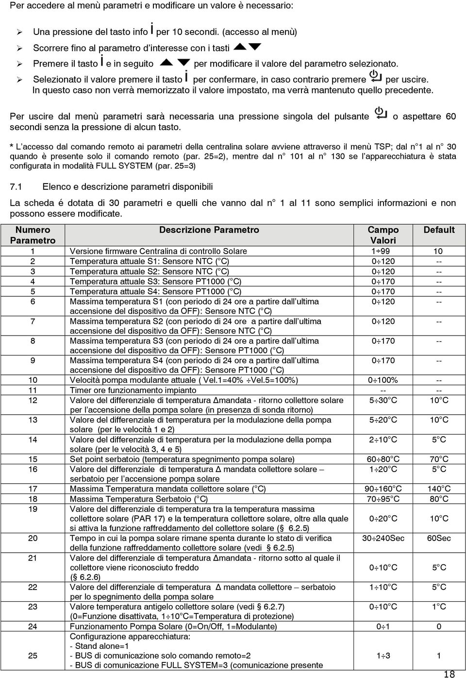 Selezionato il valore premere il tasto per confermare, in caso contrario premere per uscire. In questo caso non verrà memorizzato il valore impostato, ma verrà mantenuto quello precedente.