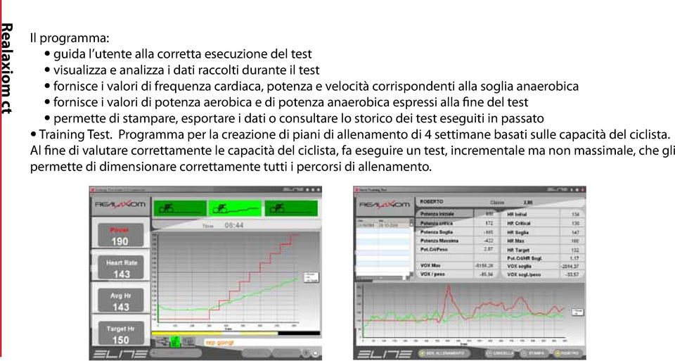 consultare lo storico dei test eseguiti in passato Training Test. Programma per la creazione di piani di allenamento di 4 settimane basati sulle capacità del ciclista.