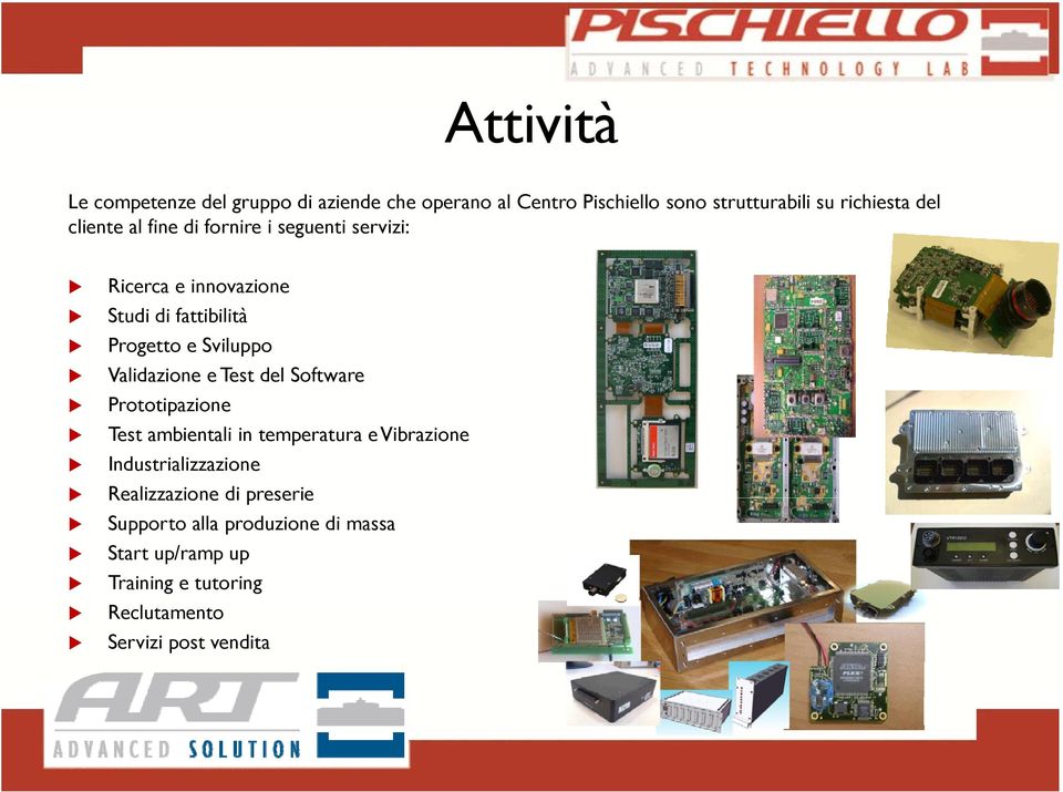 Validazione e Test del Software Prototipazione i Test ambientali in temperatura e Vibrazione Industrializzazione