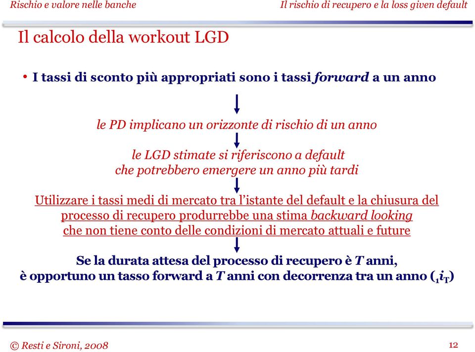 default e la chiusura del processo di recupero produrrebbe una stima backward looking che non tiene conto delle condizioni di mercato