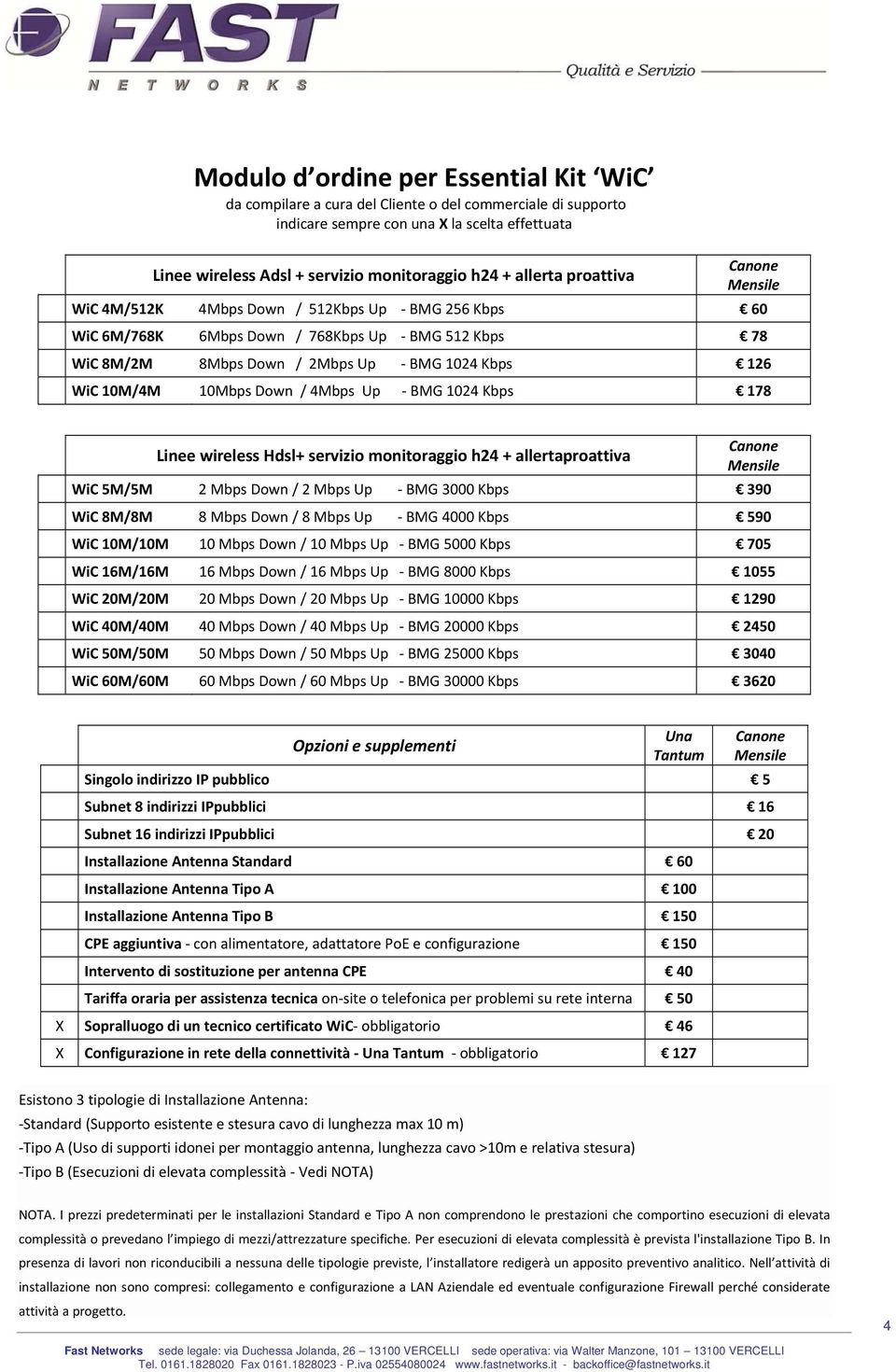 10Mbps Down / 4Mbps Up BMG 1024 Kbps 178 Linee wireless Hdsl+ servizio monitoraggio h24 + allertaproattiva Canone Mensile WiC 5M/5M 2 Mbps Down / 2 Mbps Up BMG 3000 Kbps 390 WiC 8M/8M 8 Mbps Down / 8