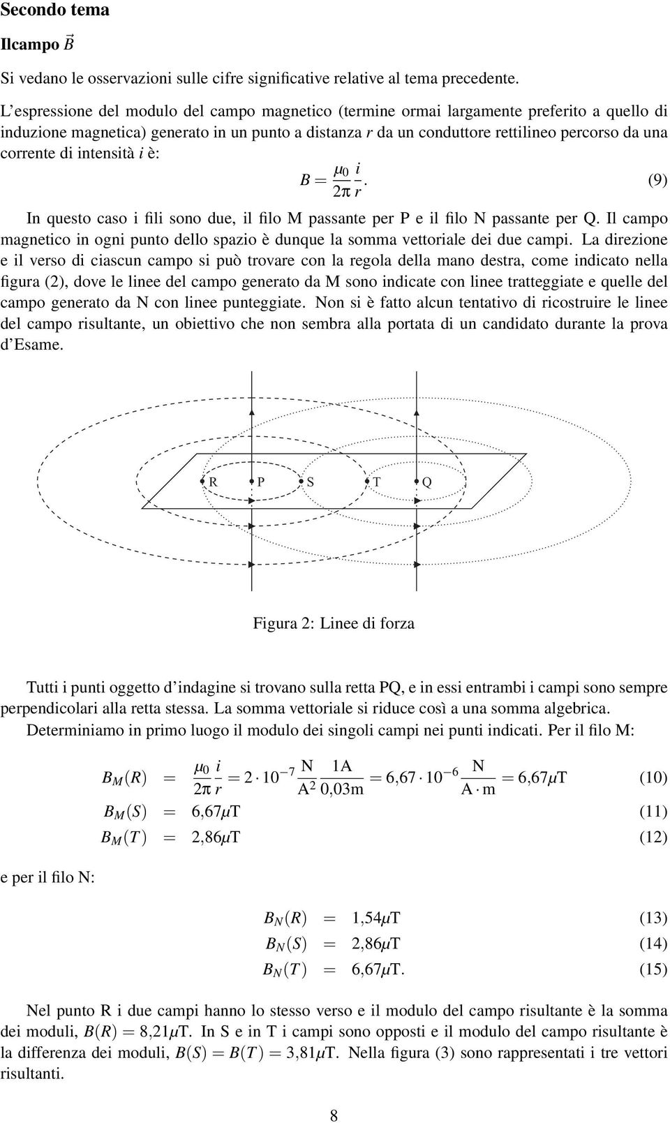 corrente di intensità i è: B = µ 0 i 2π r. (9) In questo caso i fili sono due, il filo M passante per P e il filo N passante per Q.