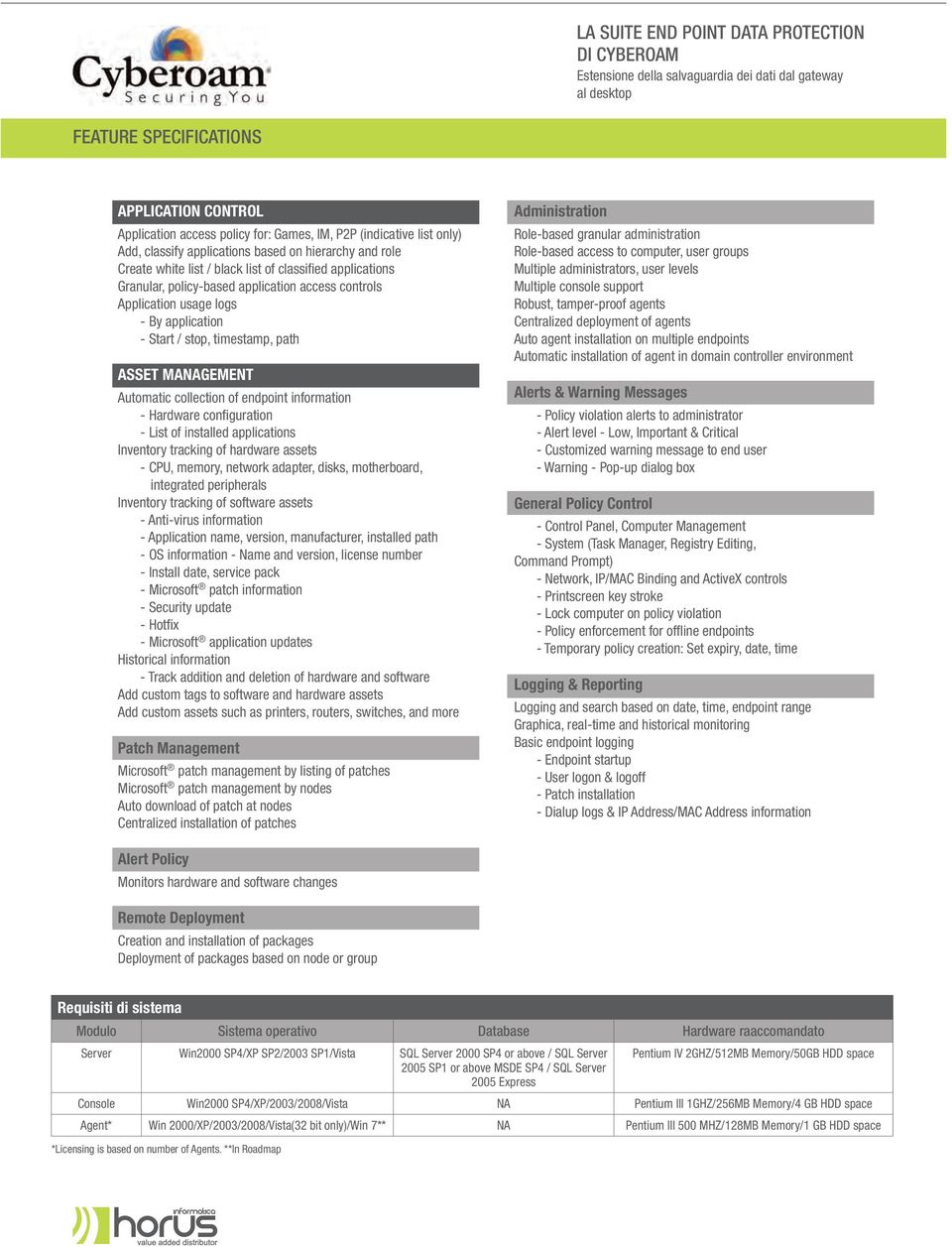 usage logs By application Start / stop, timestamp, path ASSET MANAGEMENT Automatic collection of endpoint information Hardware confi guration List of installed applications Inventory tracking of