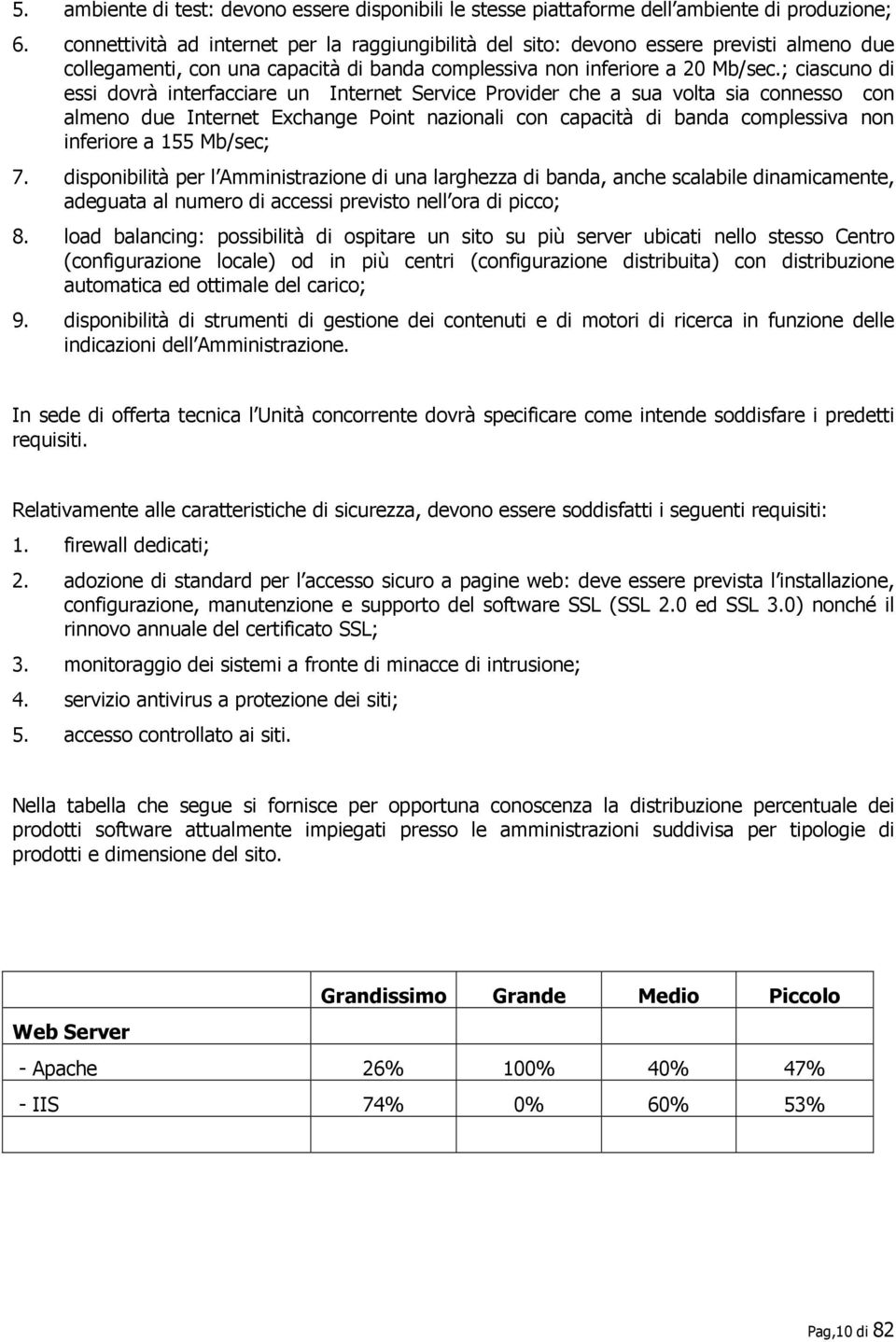 ; ciascuno di essi dovrà interfacciare un Internet Service Provider che a sua volta sia connesso con almeno due Internet Exchange Point nazionali con capacità di banda complessiva non inferiore a 155