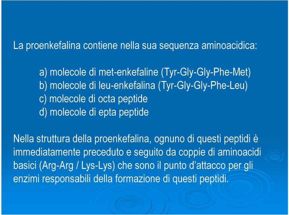 struttura della proenkefalina, ognuno di questi peptidi è immediatamente preceduto e seguito da coppie di