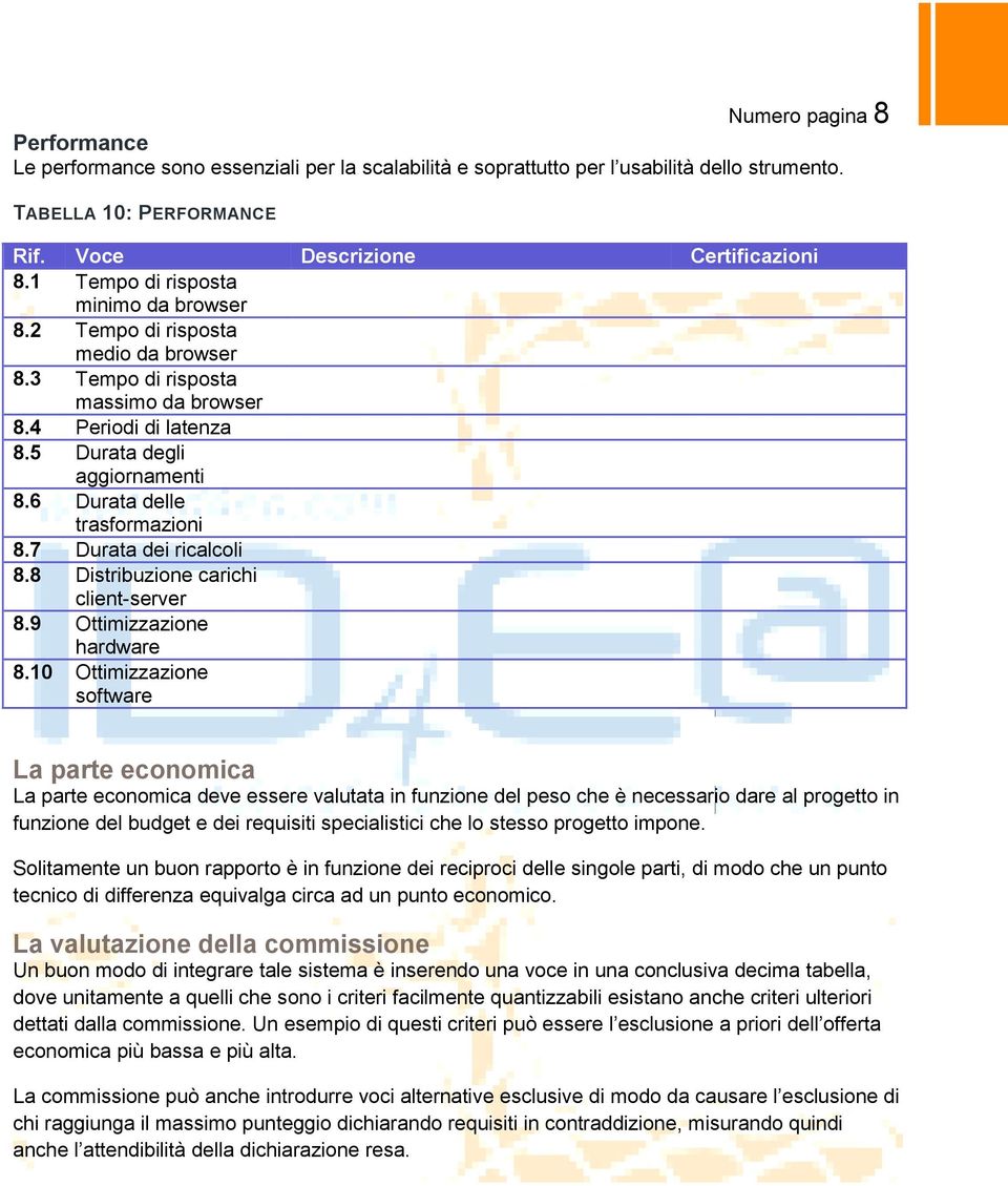 8 Distribuzione carichi client-server 8.9 Ottimizzazione hardware 8.