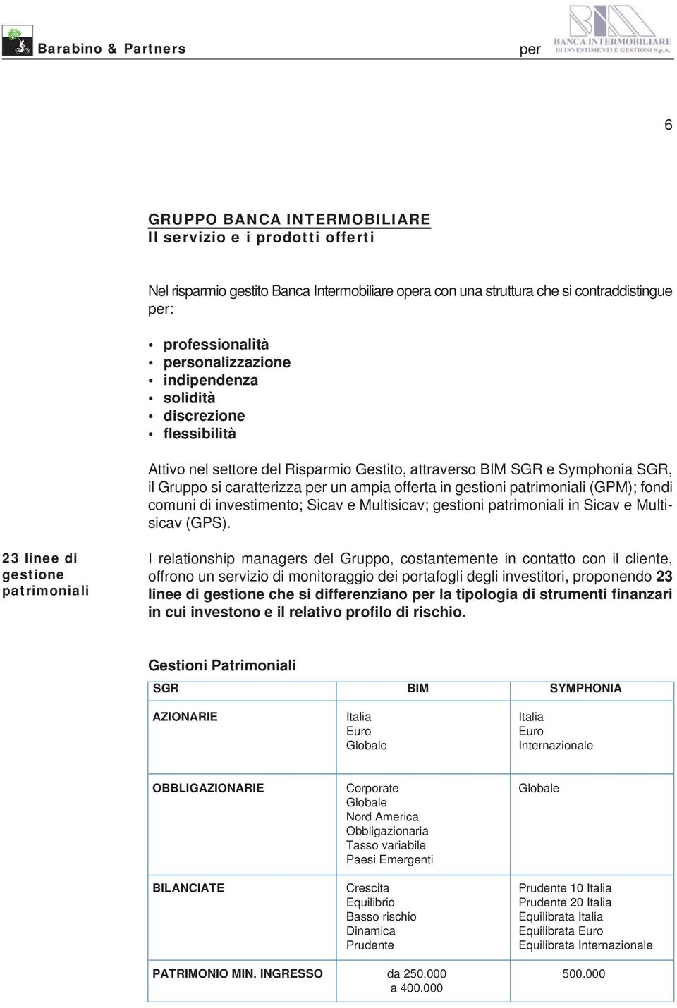 di investimento; Sicav e Multisicav; gestioni patrimoniali in Sicav e Multisicav (GPS).