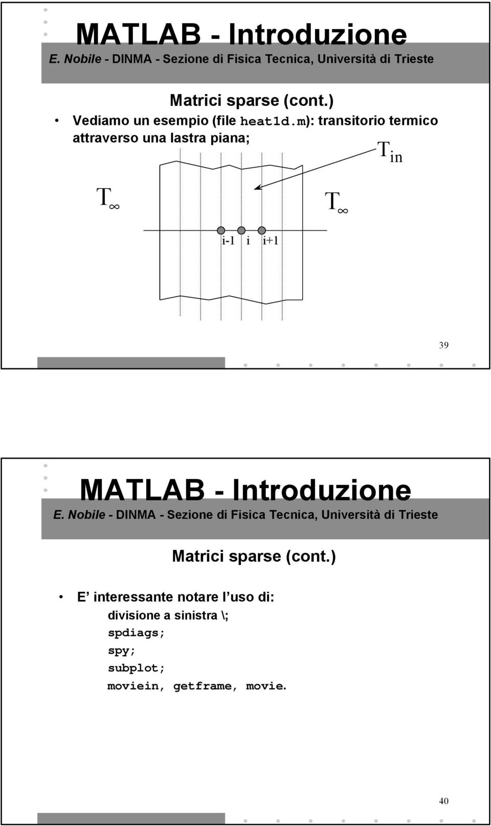 T in T T i-1 i i+1 39 E interessante notare l uso di: