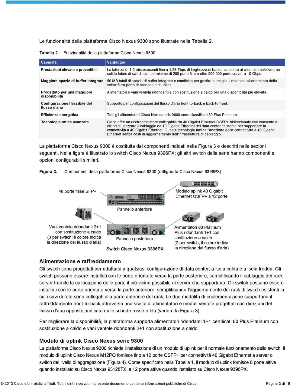 Funzionalità della piattaforma Cisco Nexus 9300 Capacità Prestazioni elevate e prevedibili Vantaggio La latenza di 1-2 microsecondi fino a 1,28 Tbps di larghezza di banda consente ai clienti di