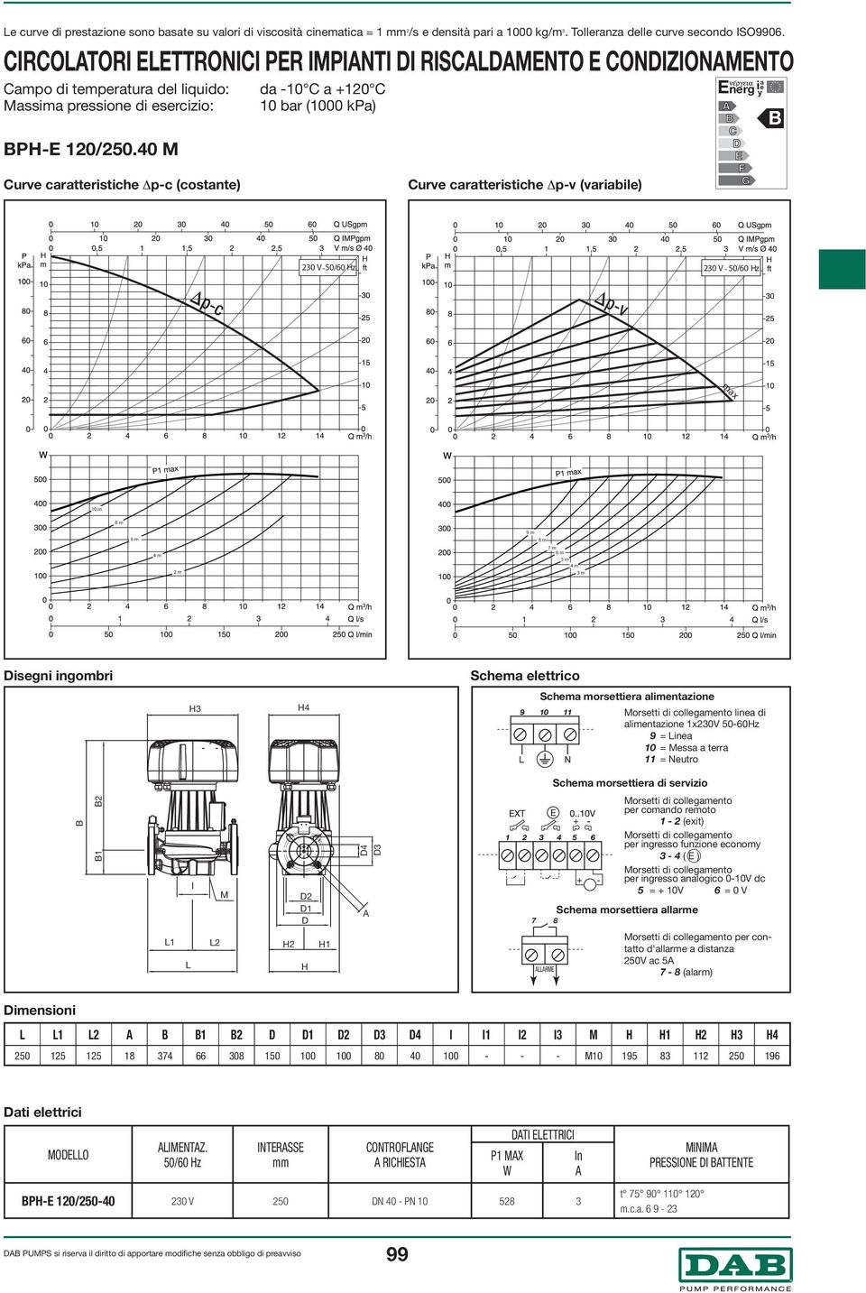 40 M B Curve caratteristiche p-c (costante) Curve caratteristiche p-v (variabile) 230 V 9 m 7 m linea di per contatto 250V ac 5 L L1 L2 B B1 B2 D D1 D2 D3 D4 I