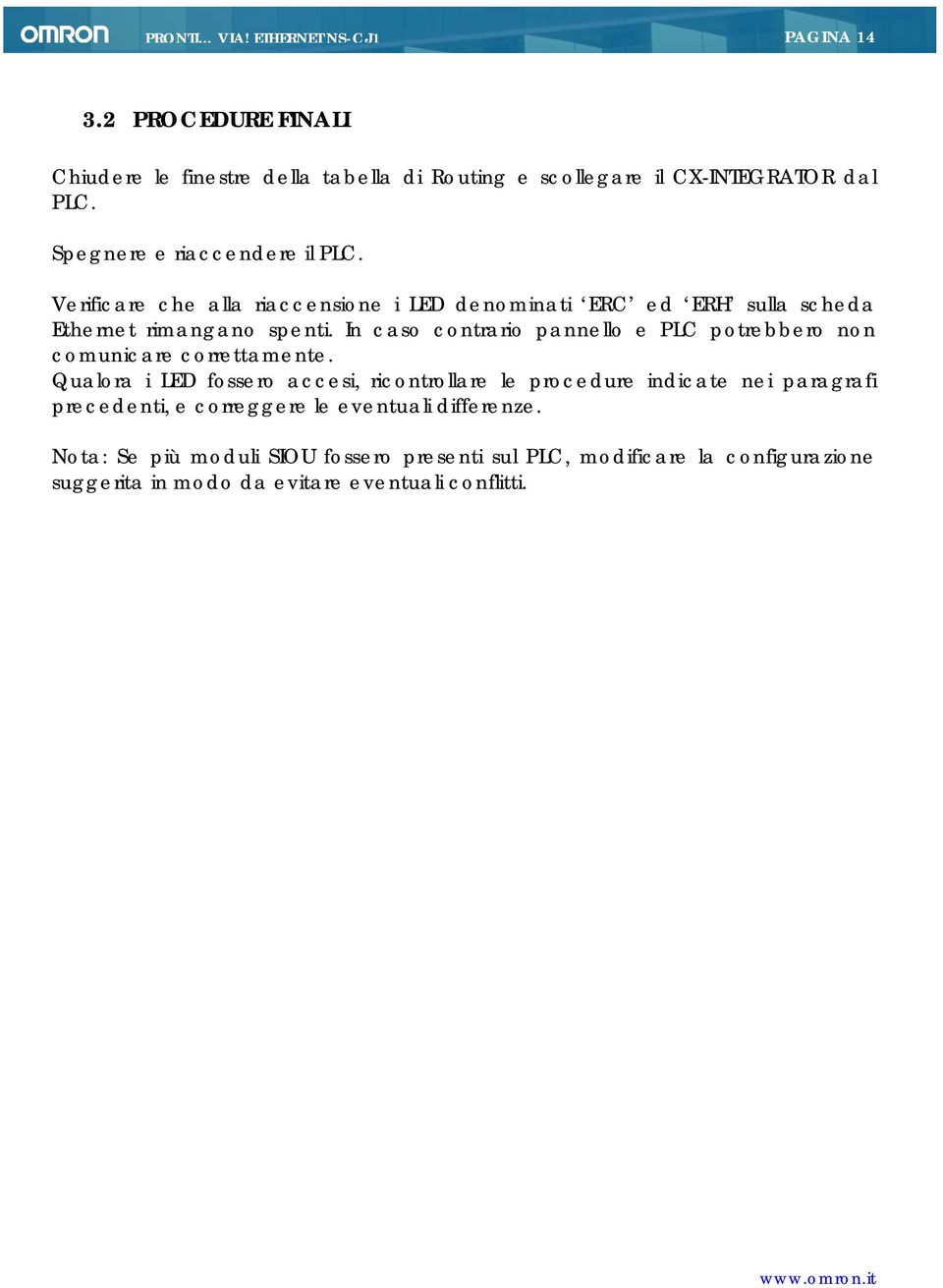 In caso contrario pannello e PLC potrebbero non comunicare correttamente.