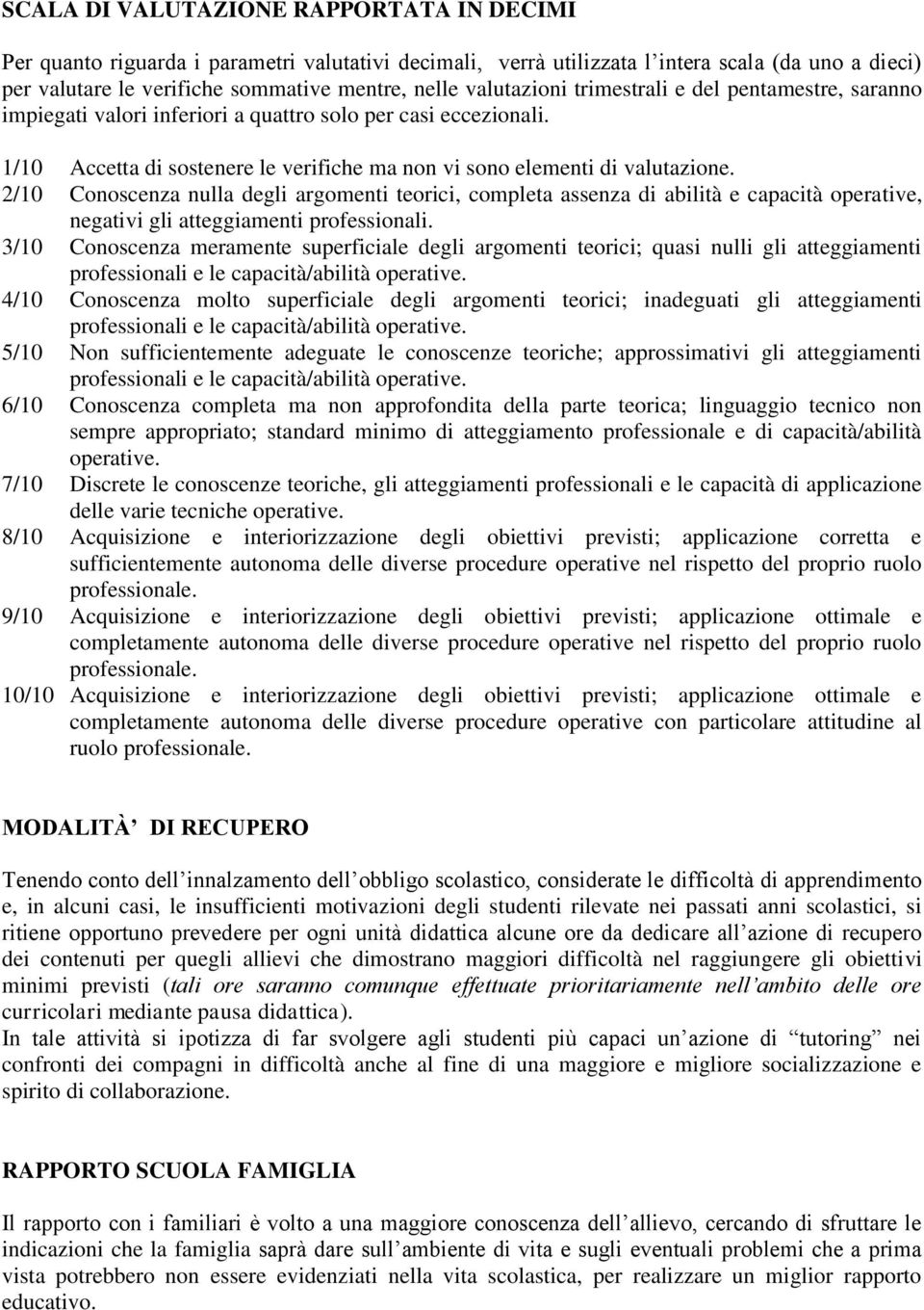 2/10 Conoscenza nulla degli argomenti teorici, completa assenza di abilità e capacità operative, negativi gli atteggiamenti professionali.