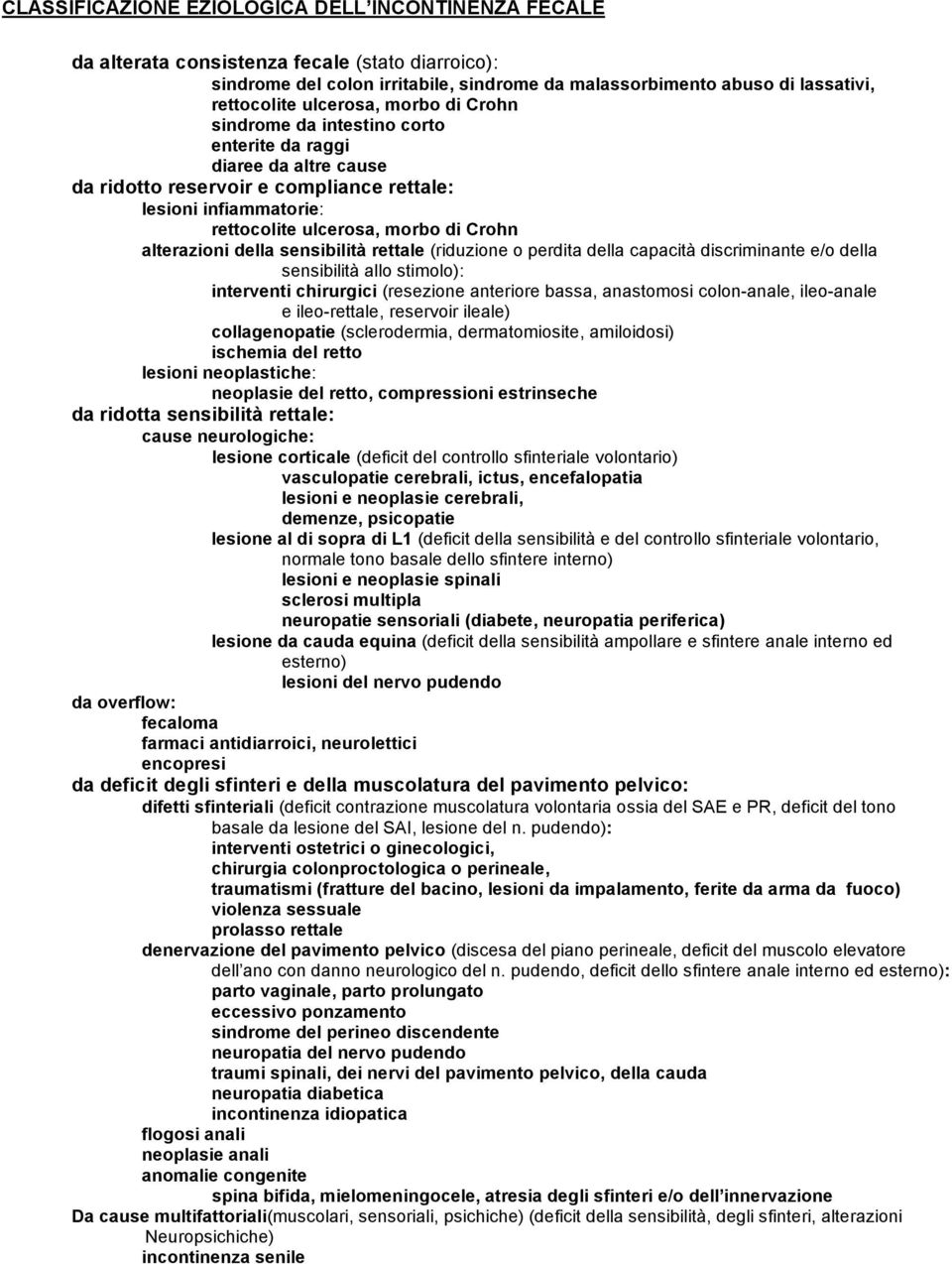 alterazioni della sensibilità rettale (riduzione o perdita della capacità discriminante e/o della sensibilità allo stimolo): interventi chirurgici (resezione anteriore bassa, anastomosi colon-anale,