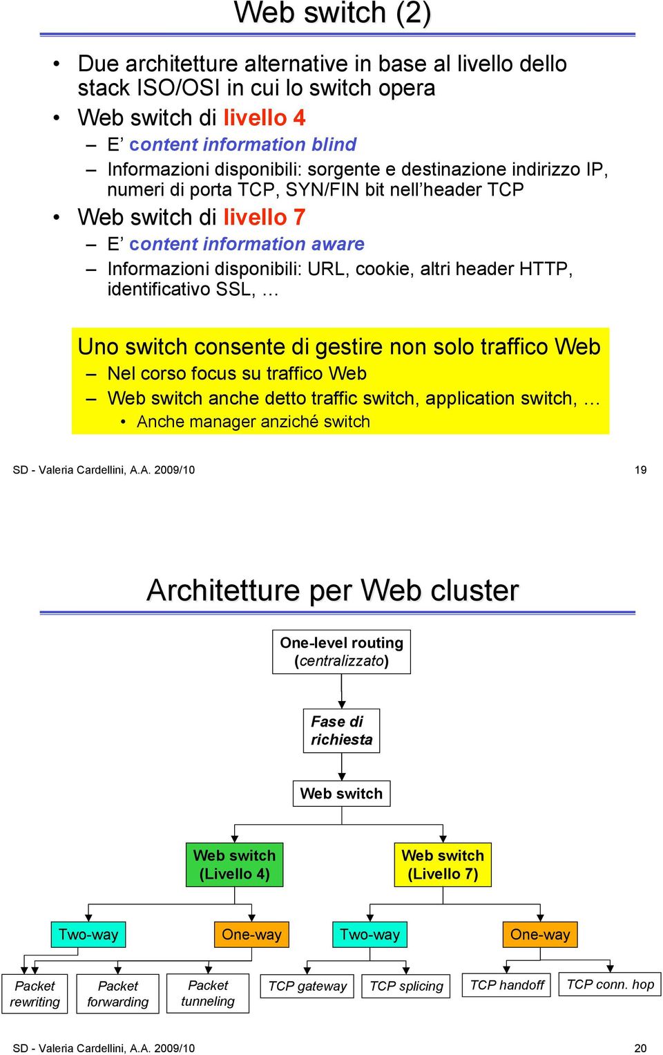 identificativo SSL, Uno switch consente di gestire non solo traffico Web Nel corso focus su traffico Web Web switch anche detto traffic switch, application switch, Anche manager anziché switch SD -