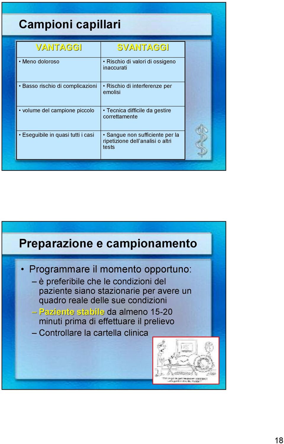 ripetizione dell analisi o altri tests Preparazione e campionamento Programmare il momento opportuno: è preferibile che le condizioni del paziente siano