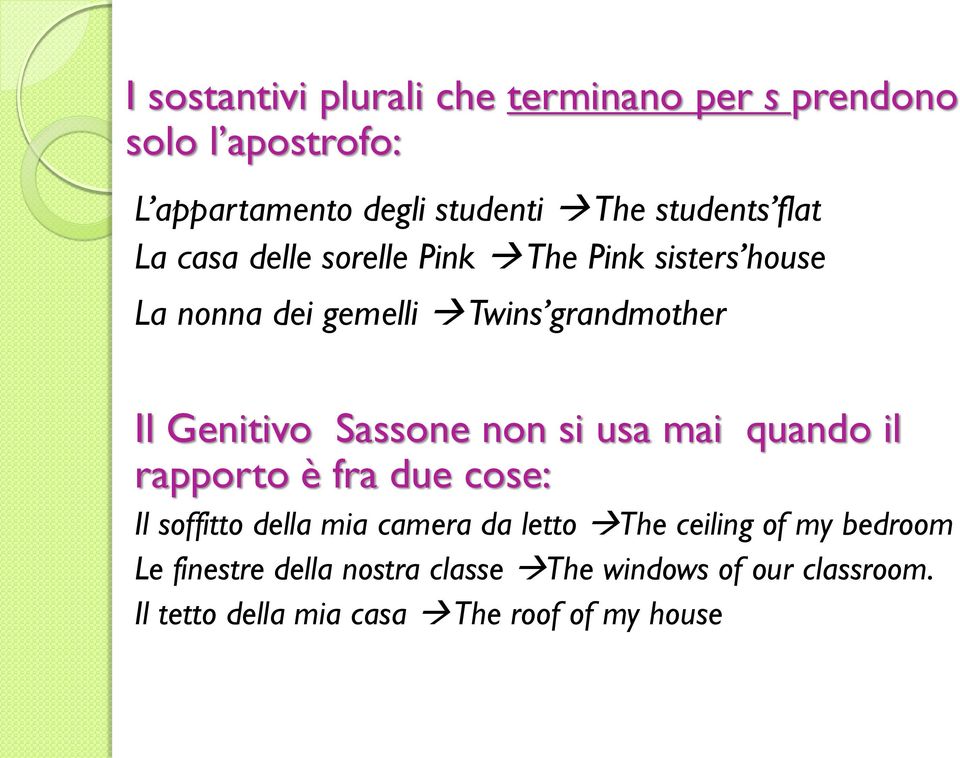 Sassone non si usa mai quando il rapporto è fra due cose: Il soffitto della mia camera da letto The ceiling of