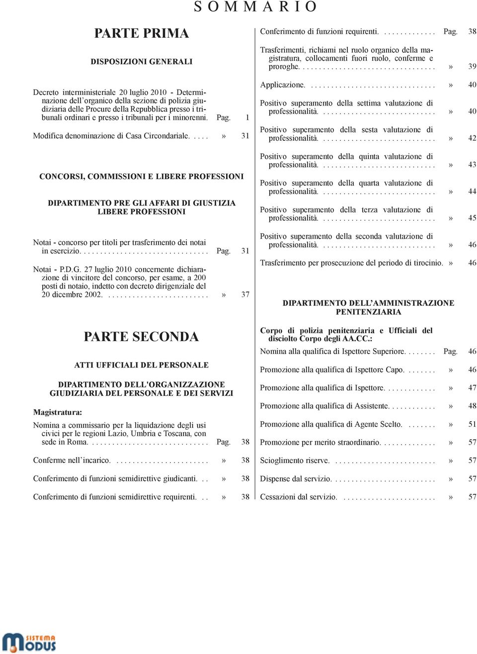 ....» 31 CONCORSI, COMMISSIONI E LIBERE PROFESSIONI DIPARTIMENTO PRE GLI AFFARI DI GIUSTIZIA LIBERE PROFESSIONI Notai - concorso per titoli per trasferimento dei notai in esercizio................................ Pag.